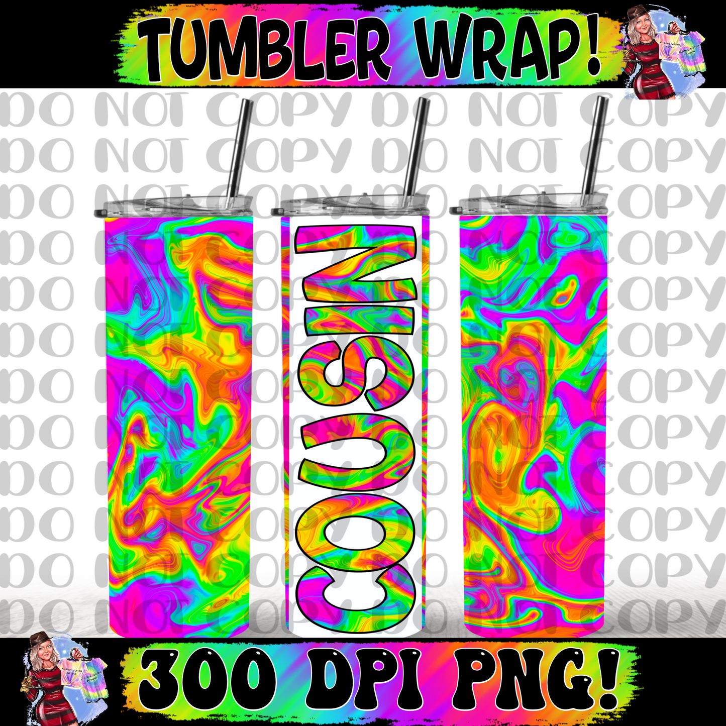 Cousin Rainbow swirl Tumbler Wrap